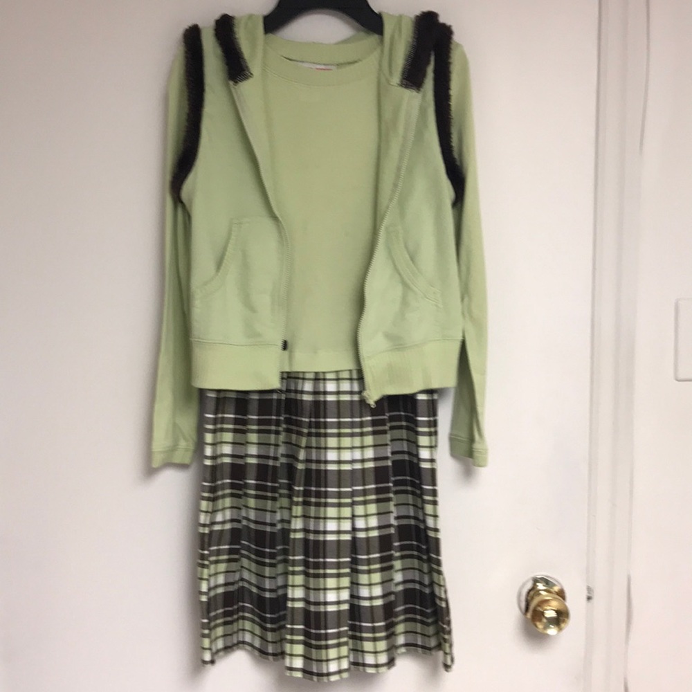 Girls’ dress and hooded vest.